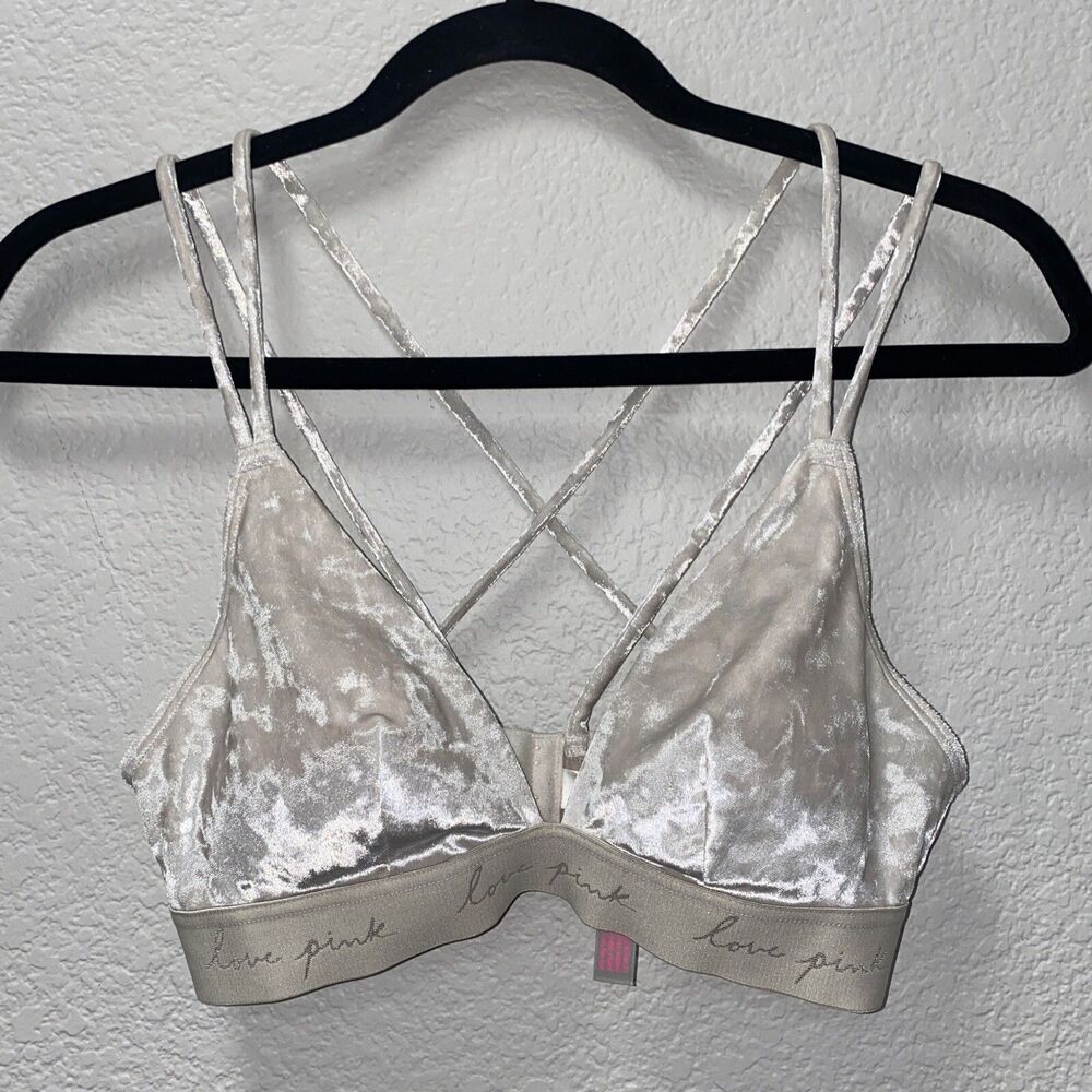Victoria's Secret Pink Velvet Triangle Bralette in Ivory Size Small